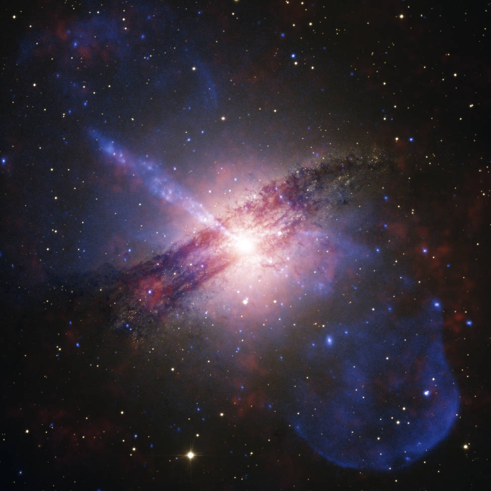 Large jets of high-energy particles from galaxy Centaurus A. Image credit: NASA 