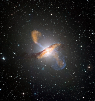 jets from black hole in Centaurus A. Credit: ESO/WFI (visible); MPIfR/ESO/APEX/A.Weiss et al. (microwave); NASA/CXC/CfA/R.Kraft et al. (X-ray)